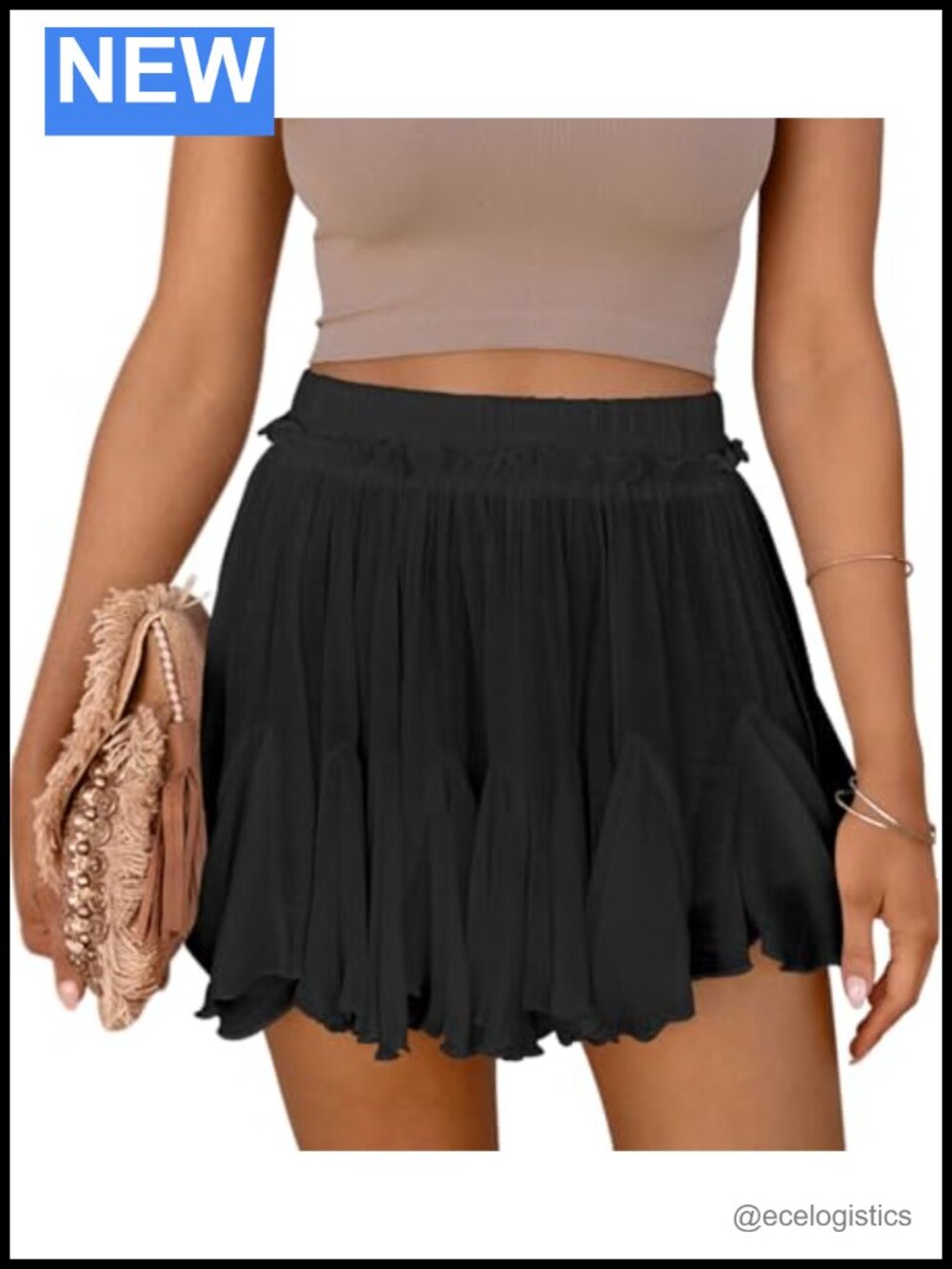 Women's Flowy Ruffle Skorts with Pockets High Waist Pleated Linen Cotton